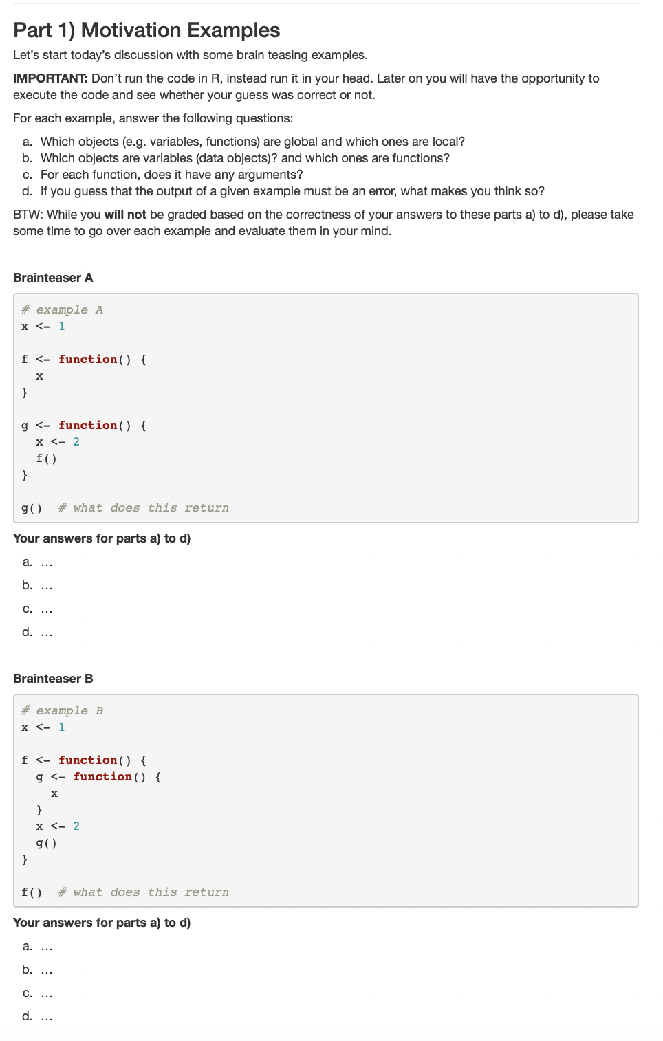 Solved Part 1) Motivation Examples Let's start today's | Chegg.com