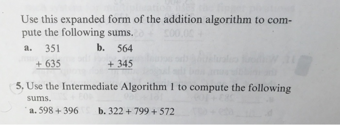 Solved Use this expanded form of the addition algorithm to | Chegg.com