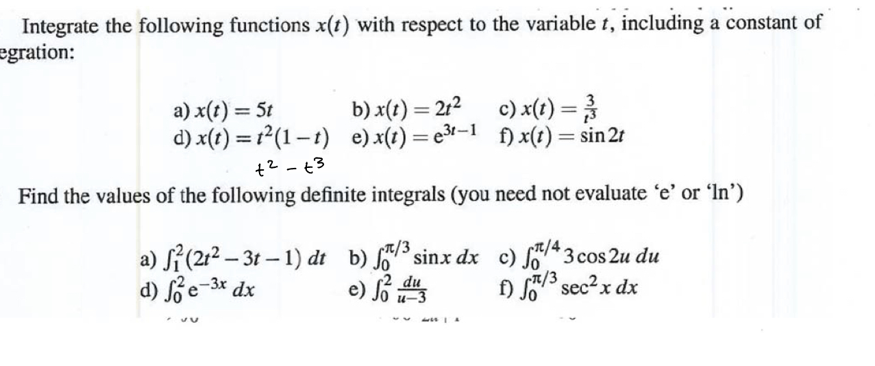 Solved Integrate the following functions x(t) with respect | Chegg.com