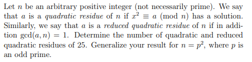 Solved Let n be an arbitrary positive integer (not | Chegg.com