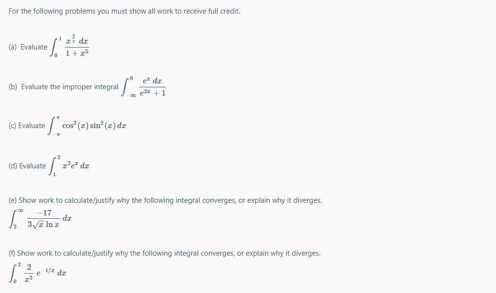 Solved For the following problems you must show all work to | Chegg.com