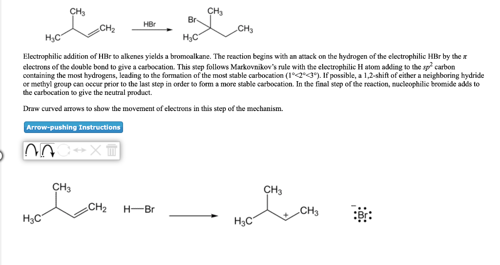 Solved CH3 - CH₂ HBr Br ch. нс H₂c Electrophilic addition of | Chegg.com