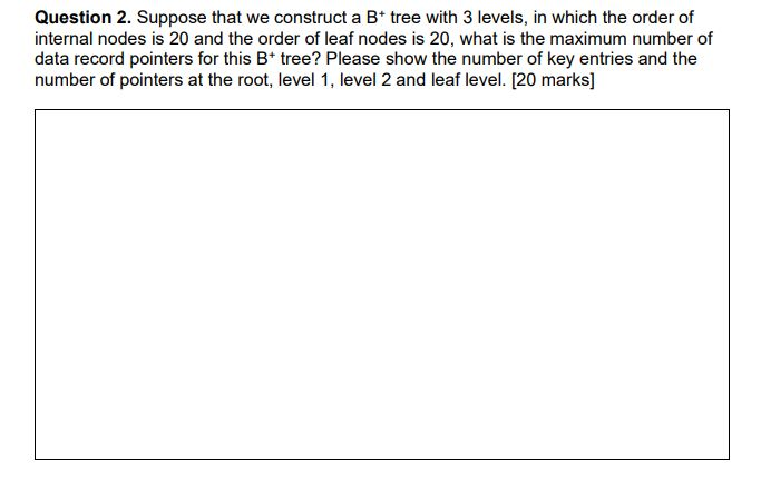 Solved Question 2. Suppose that we construct a B+ tree with | Chegg.com
