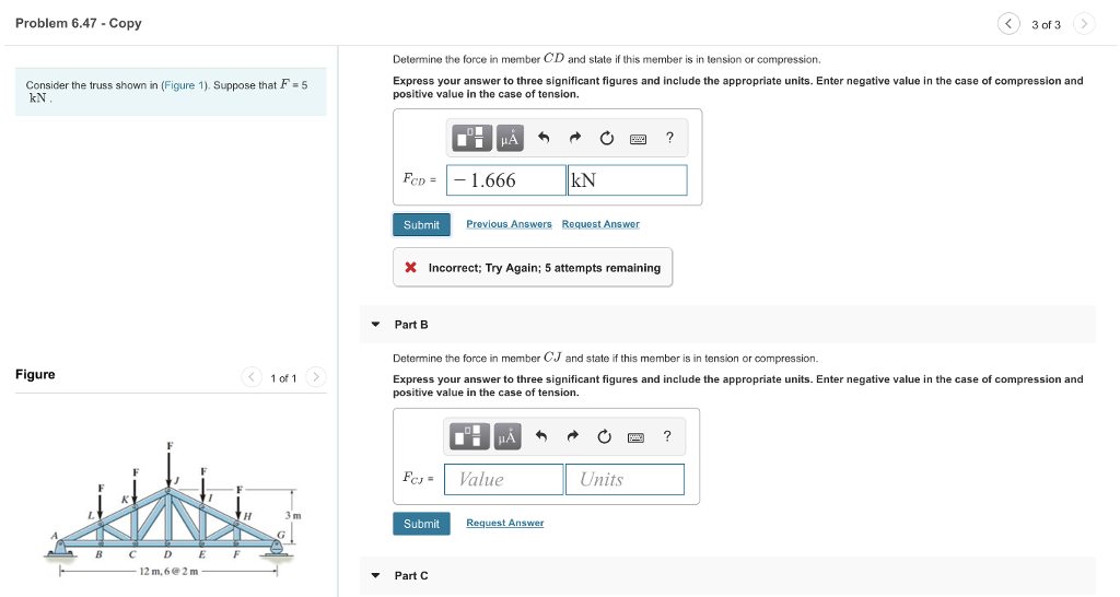 Solved Problem 6.47-Copy 3 of 3 Determine the force in | Chegg.com