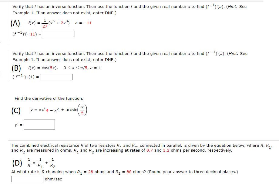 Solved Verify that f has an inverse function. Then use the | Chegg.com