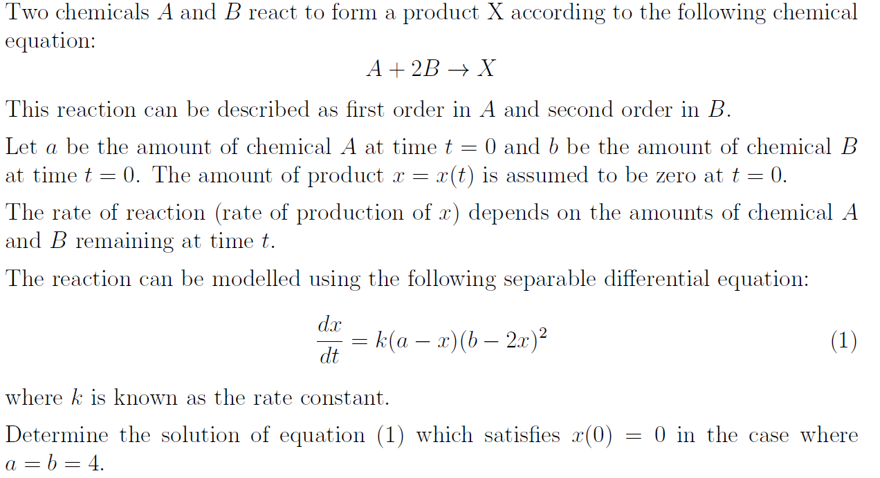 Solved Two chemicals A and B react to form a product X | Chegg.com