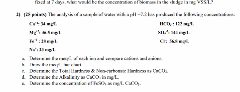 Solved 2) (25 Points) The Analysis Of A Sample Of Water With | Chegg.com