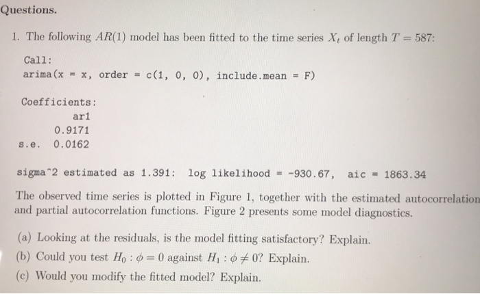 Solved Questions. 1. The following AR(1) model has been | Chegg.com