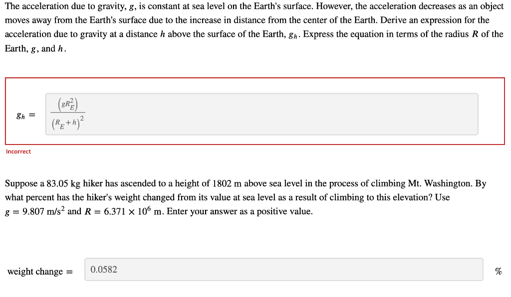 Solved The acceleration due to gravity, g, is constant at | Chegg.com