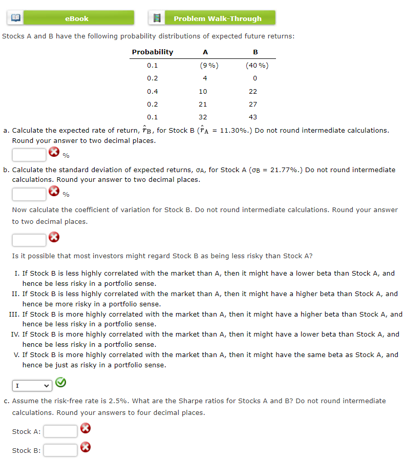 Solved Stocks A And B Have The Following Probability | Chegg.com