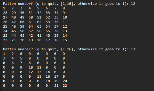Solved Patten number? (q to quit, [1,16], otherwise it goes | Chegg.com