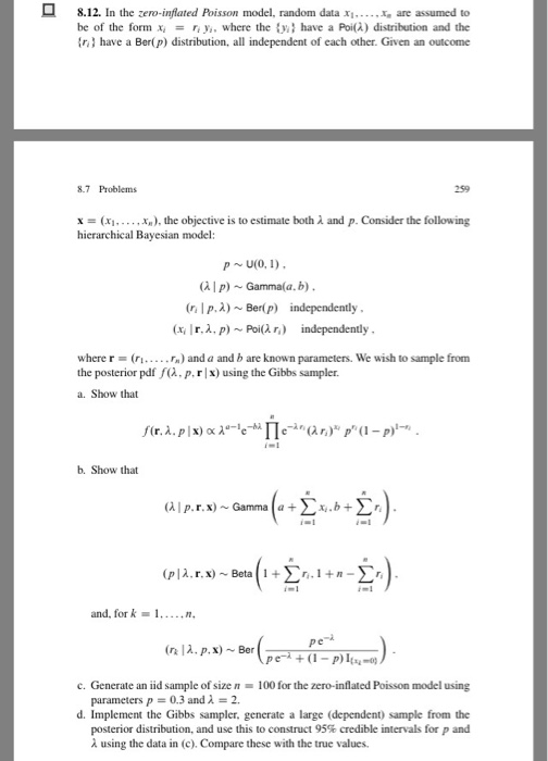 In the zero - inflated Poisson model, random data x_1 | Chegg.com