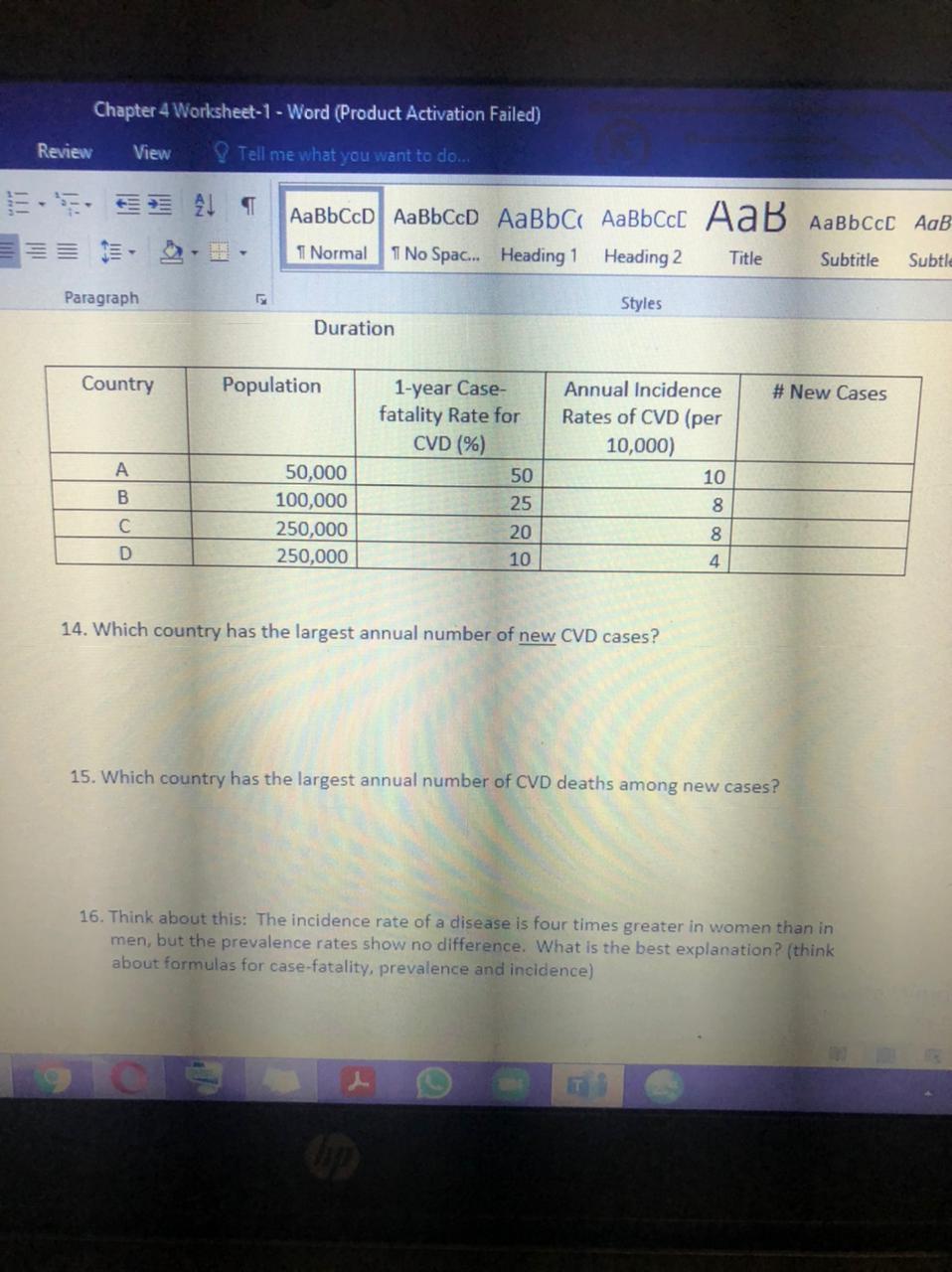 Solved Question 1: Use The Following Table To Answer | Chegg.com