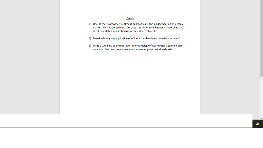 Solved Quiz 3 1) One of the wastewater treatment approaches