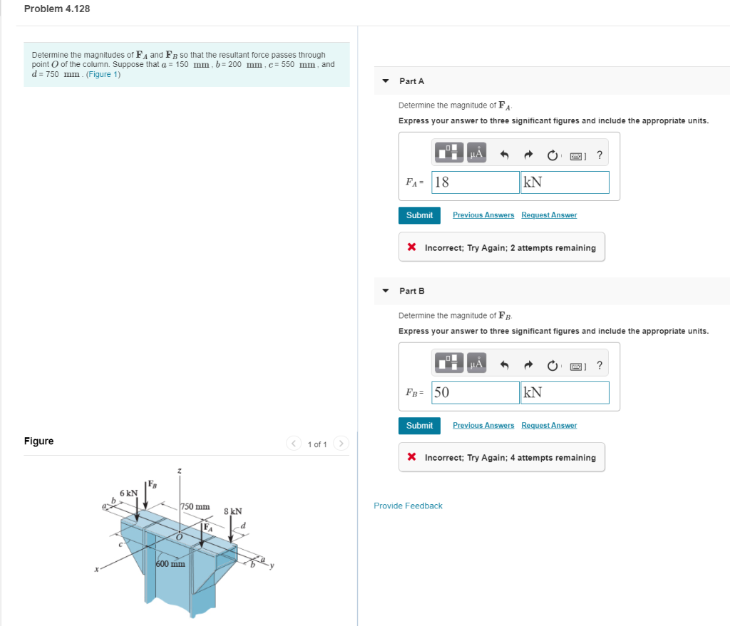 Solved Problem 4.128 Determine the magnitudes of FA and FB | Chegg.com