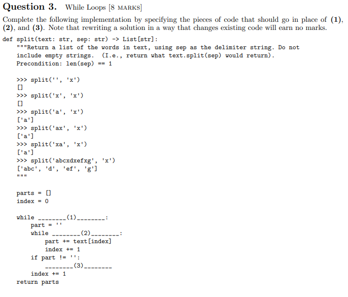 Solved Question 3. While Loops (8 MARKS] Complete the | Chegg.com