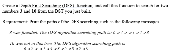 Solved Create a Depth First Searching (DFS) function, and | Chegg.com