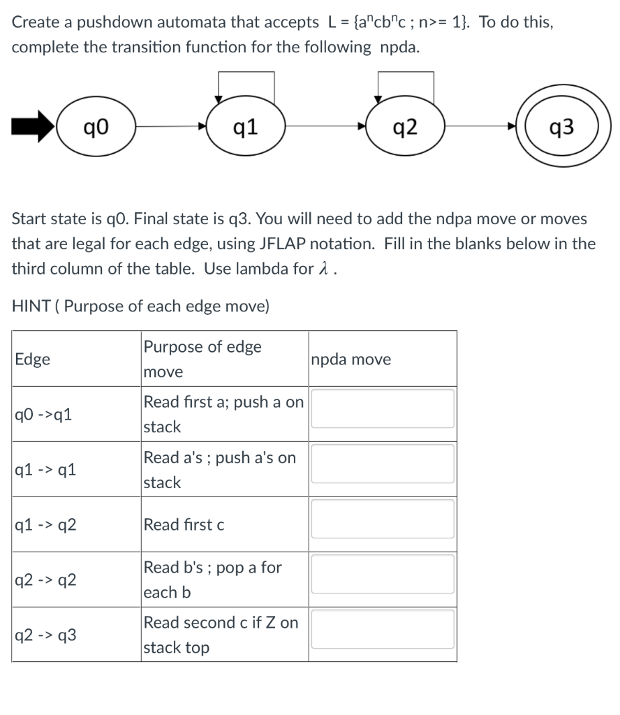 Solved Create A Pushdown Automata That Accepts L = {a"cb"c; | Chegg.com