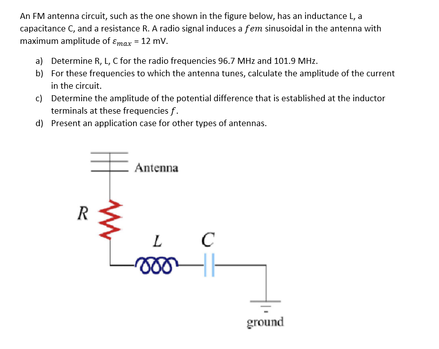 Solved An FM antenna circuit, such as the one shown in the