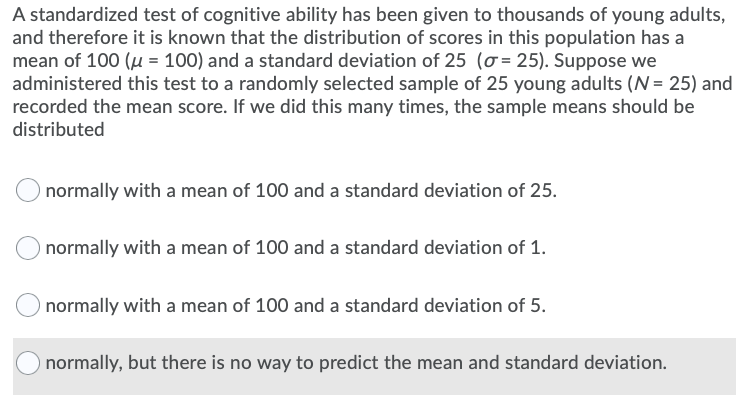 Solved A standardized test of cognitive ability has been | Chegg.com