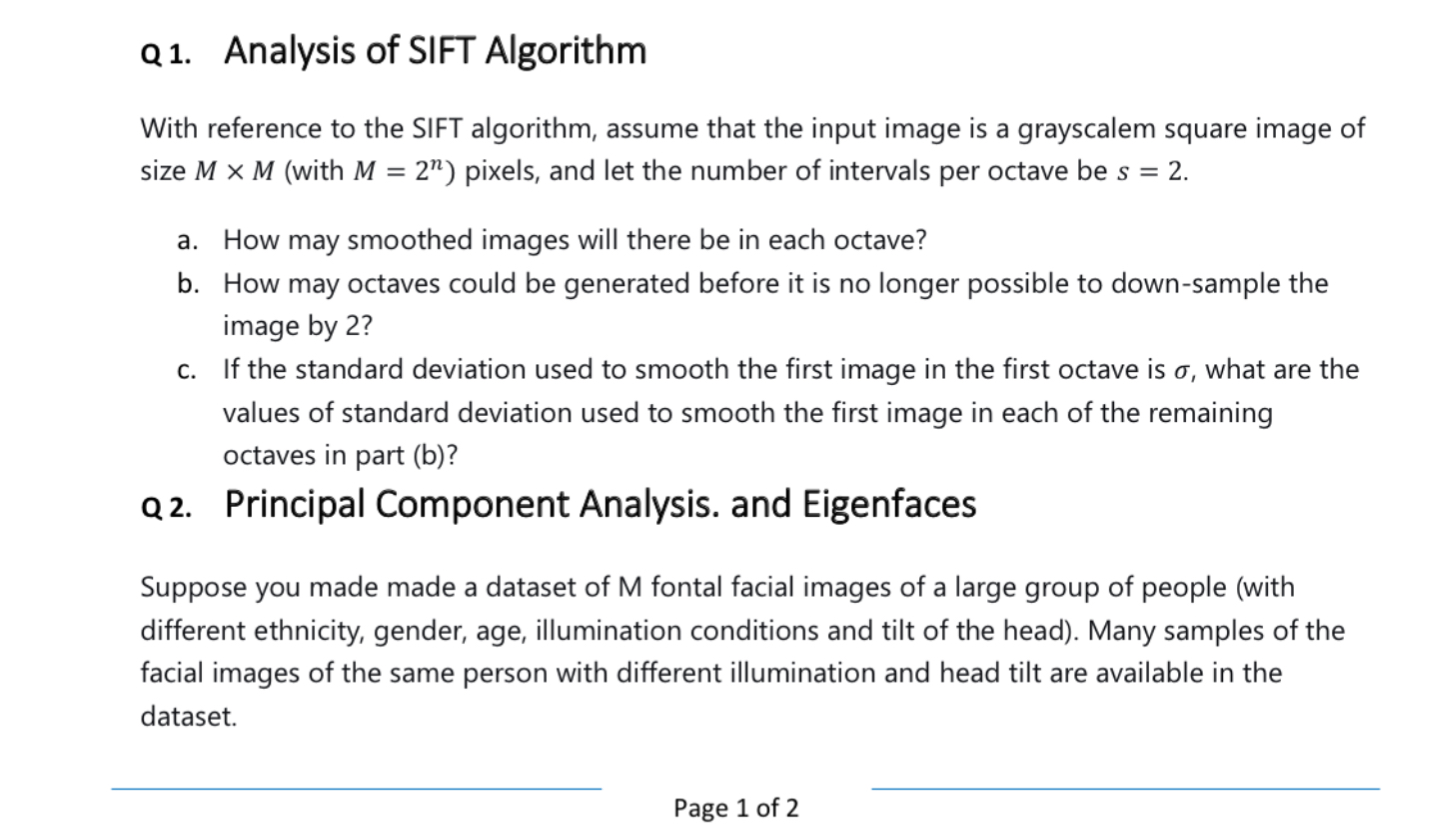 Solved DONT USE AI Q 1. ﻿Analysis of SIFT Algorithm With | Chegg.com