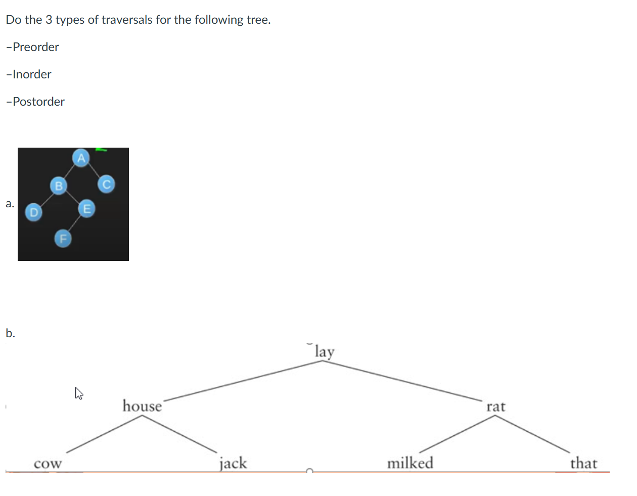 Solved Do the 3 types of traversals for the following tree. | Chegg.com