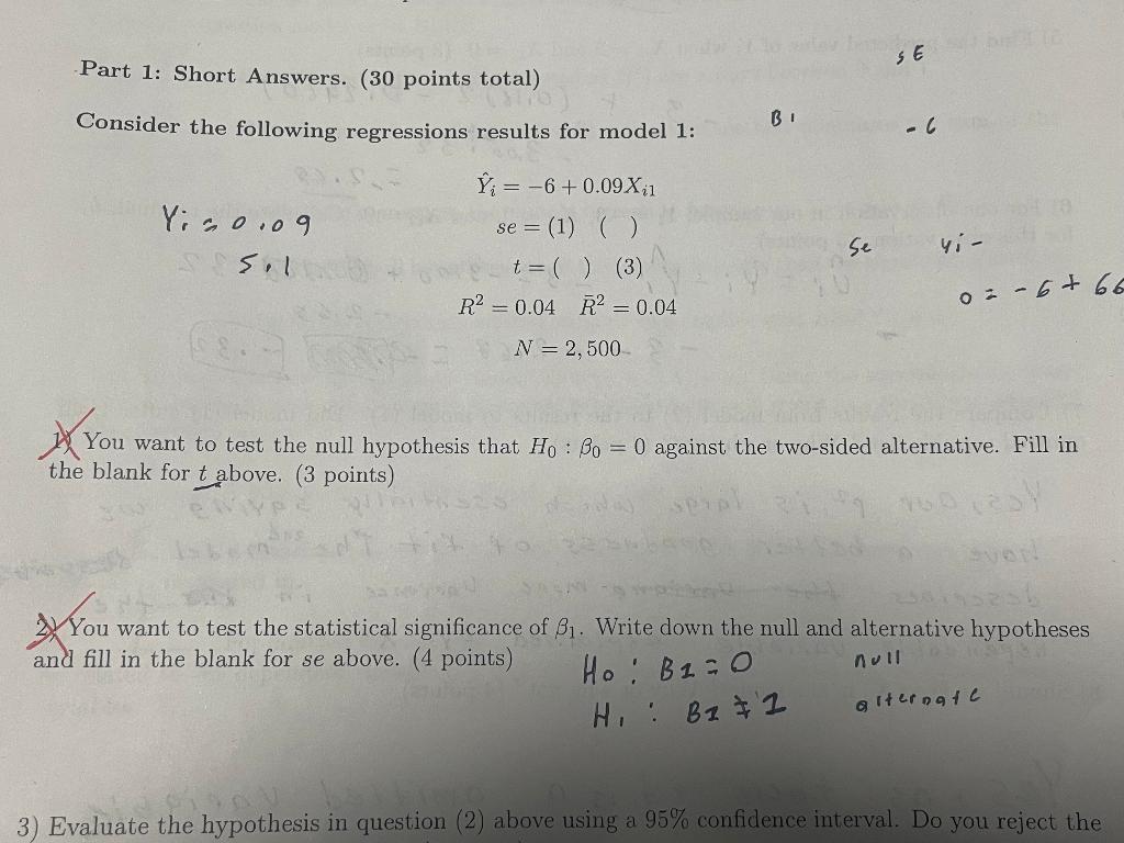 Solved Consider the following regressions results for model | Chegg.com