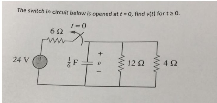 Solved The switch in circuit below is opened at t=0, find | Chegg.com