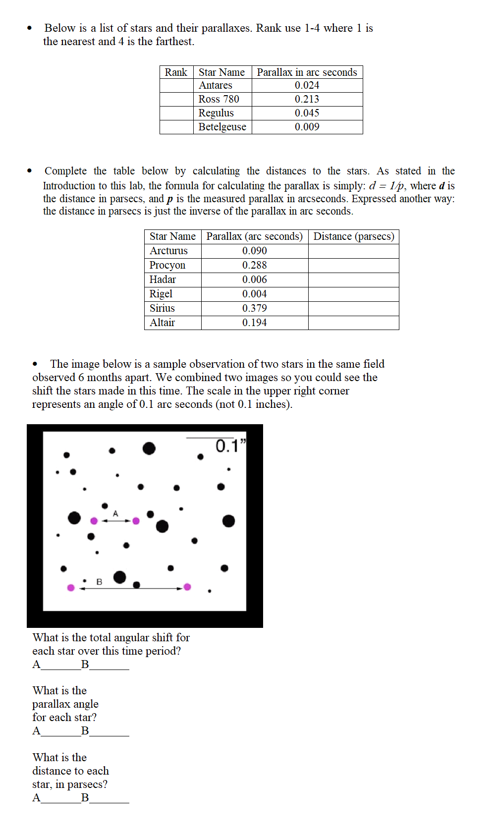 Solved Below is a list of stars and their parallaxes. Rank | Chegg.com