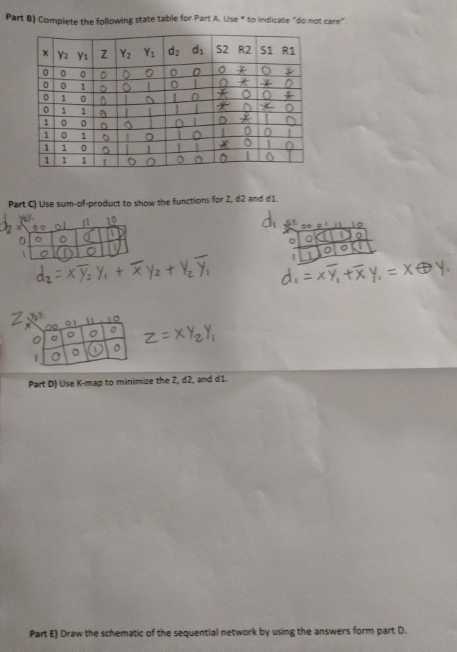 Solved Part B) Complete the following state table for Part | Chegg.com