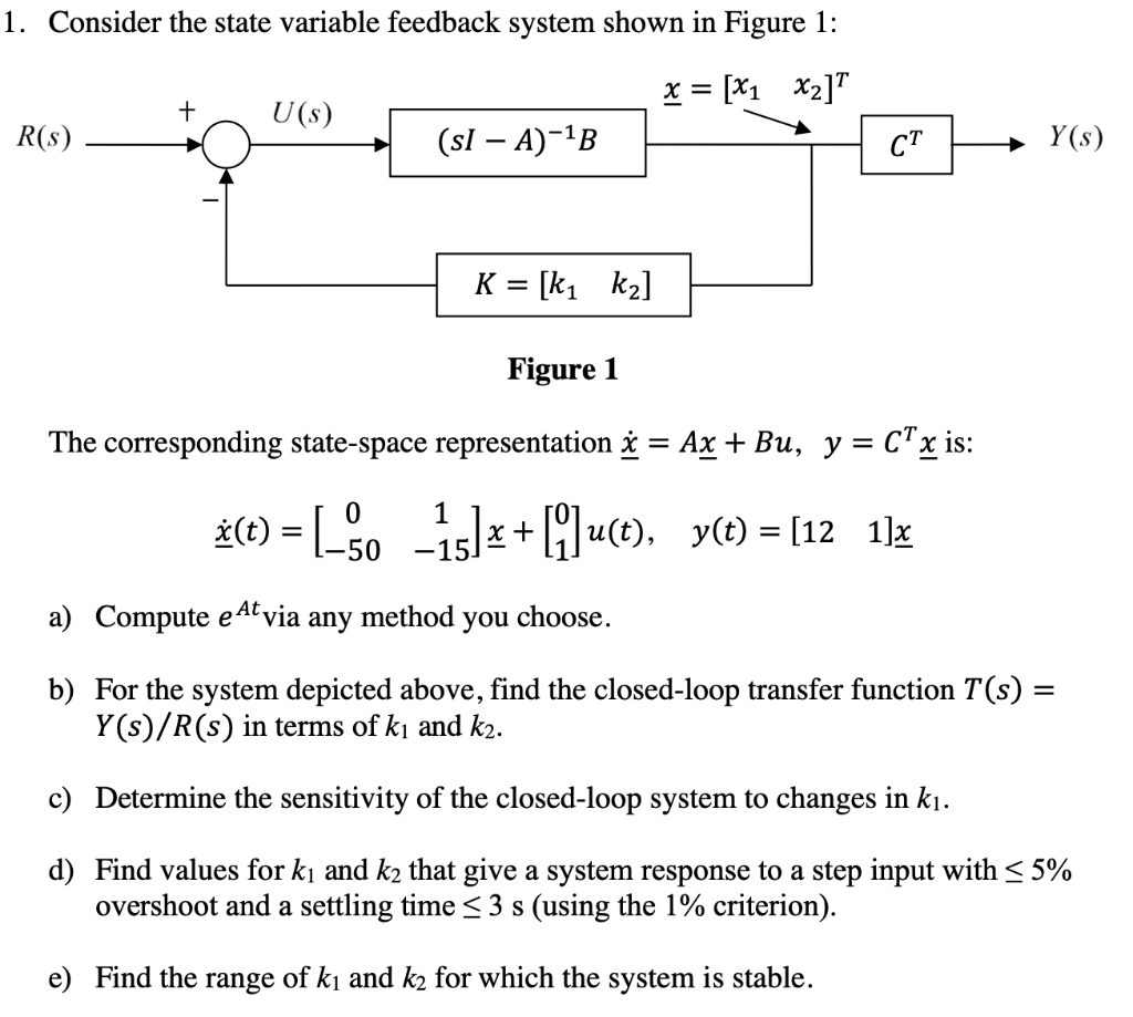 Solved 1 consider the state variable feedback system shown chegg