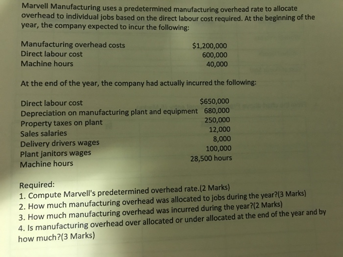Solved Marvell Manufacturing uses a predetermined