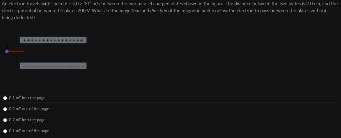 Solved An electron travels with speed v = 5.0 x 107 m/s | Chegg.com