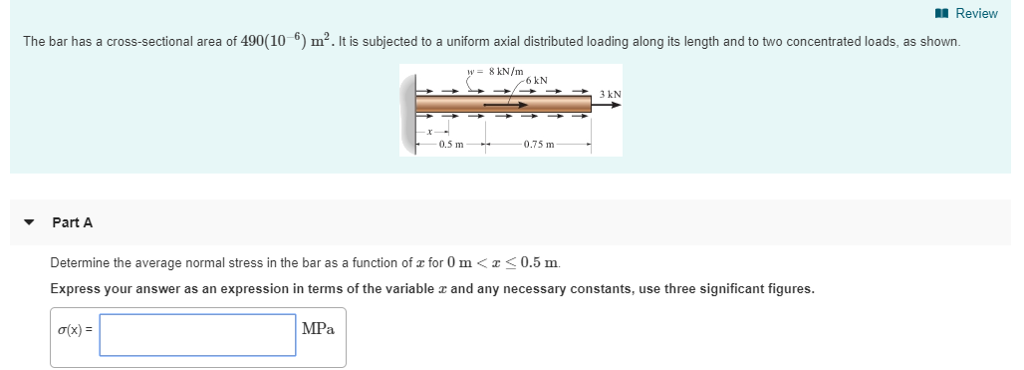 Solved The bar has a cross-sectional area of 490(10−6) m2. | Chegg.com
