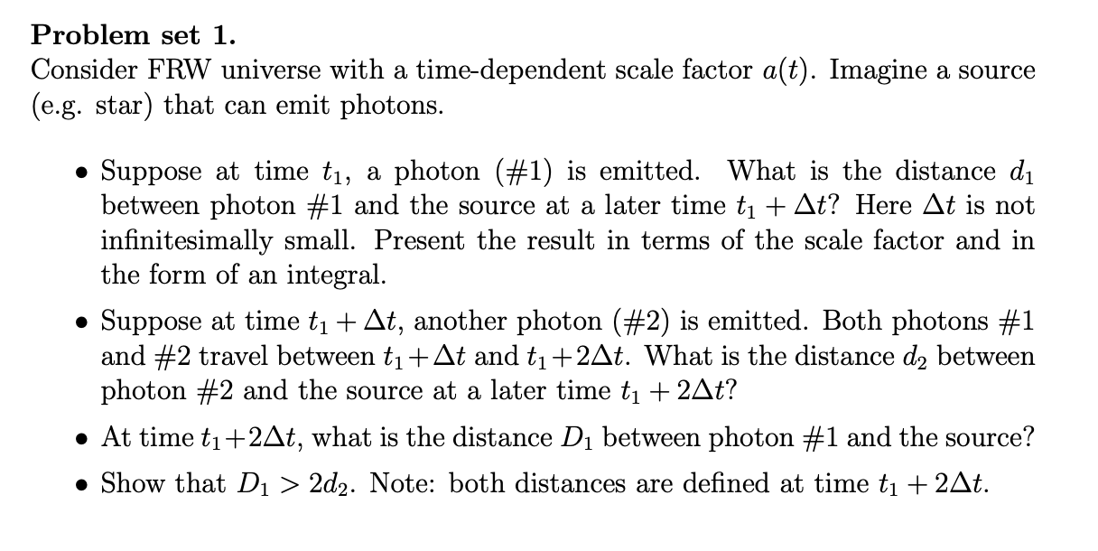 Solved Problem set 1. Consider FRW universe with a | Chegg.com