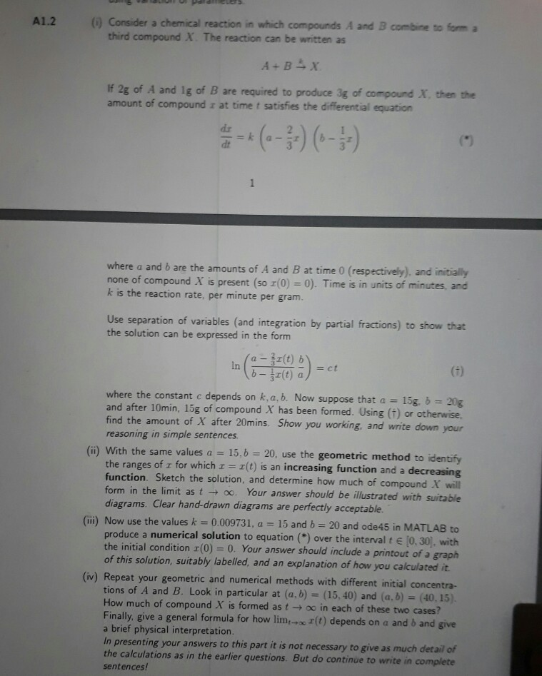 Solved A1.2 Consider a chemical reaction in which compounds | Chegg.com