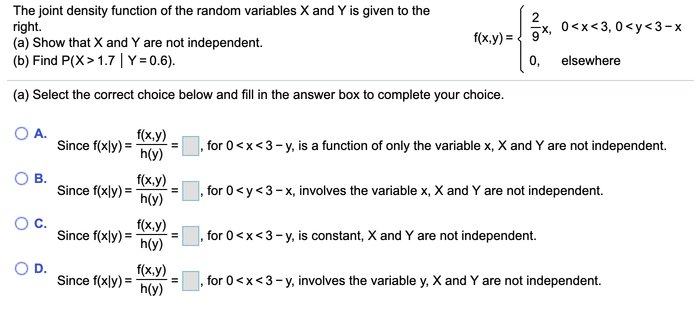 Solved The Joint Density Function Of The Random Variables X 8737