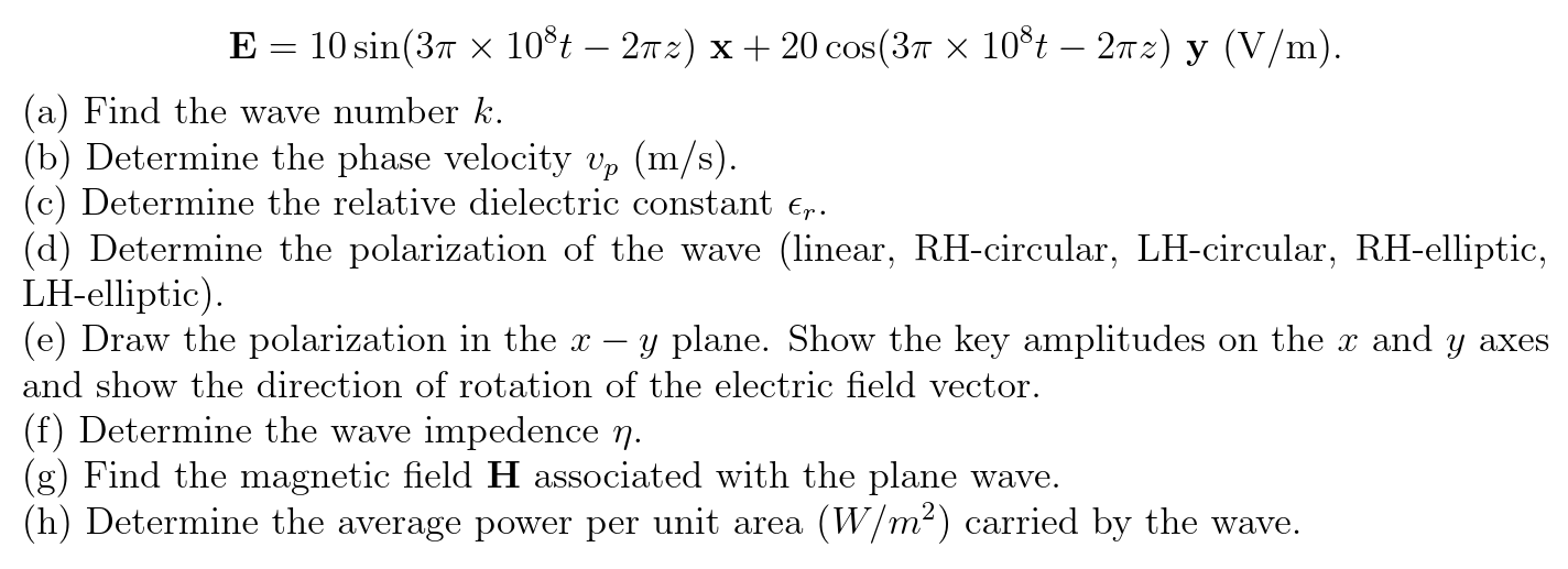 Solved The electric field of a plane wave propagating in a | Chegg.com