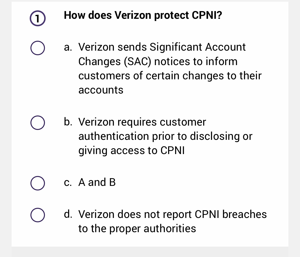 Solved How Does Verizon Protect CPNI? A. Verizon Sends | Chegg.com