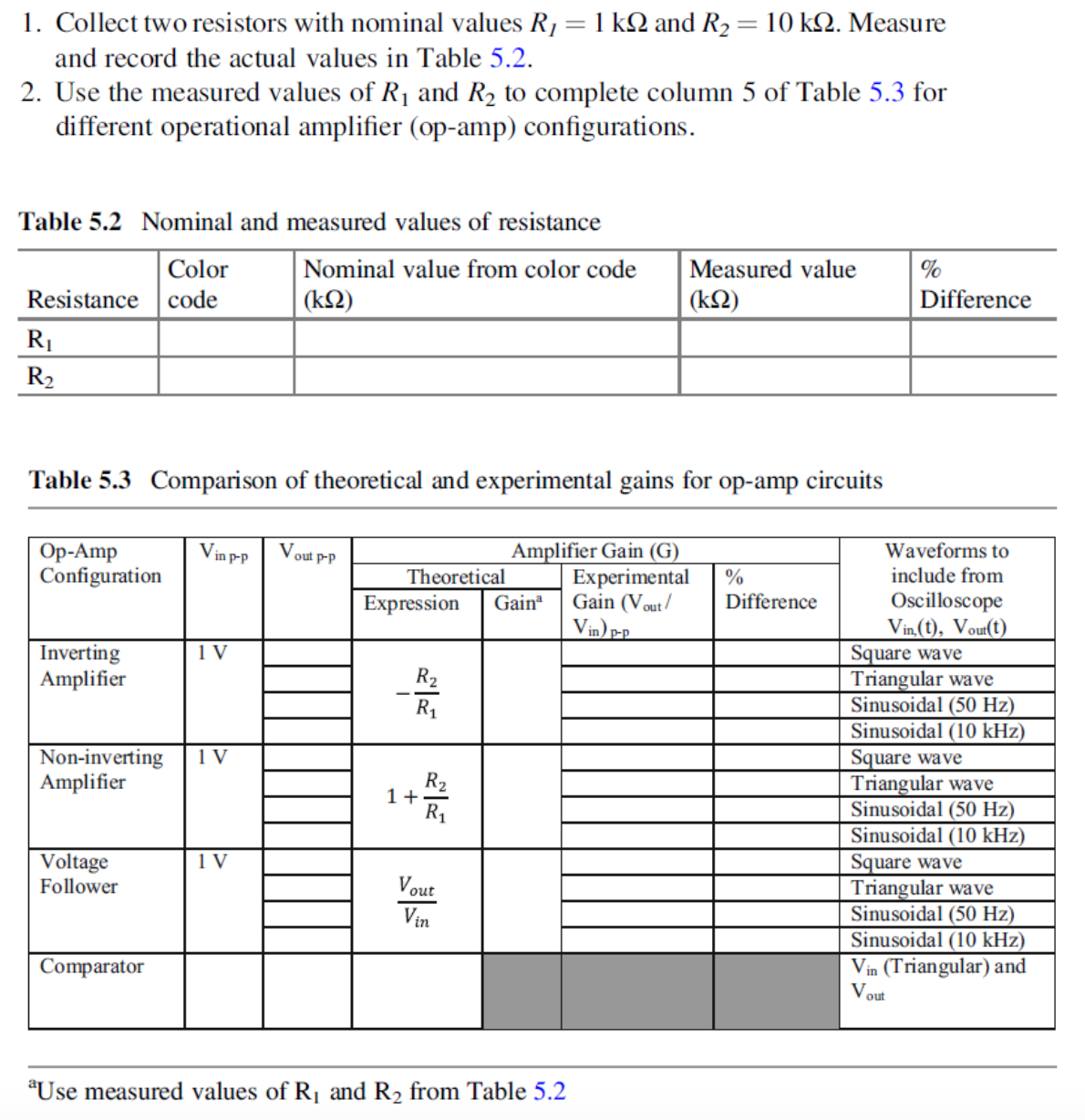 Solved 1. Collect two resistors with nominal values R1=1kΩ