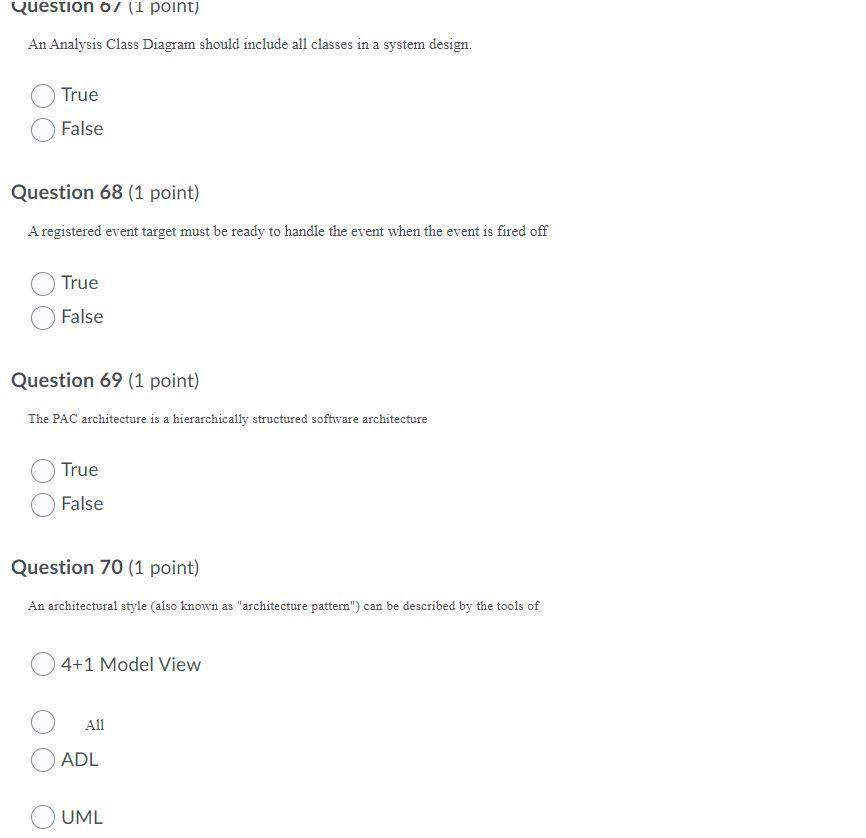 Solved Question 07 (1 point) An Analysis Class Diagram | Chegg.com