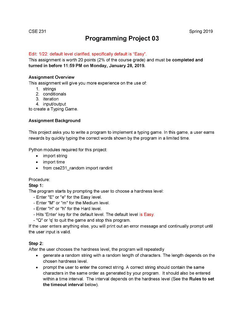 Solved CSE 231 Spring 2019 Programming Project 03 Edit: | Chegg.com