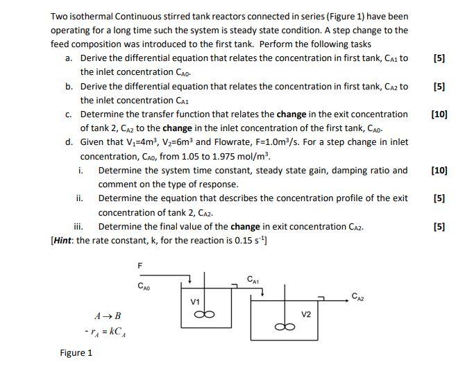 Solved [5] [51 [10] Two isothermal Continuous stirred tank | Chegg.com