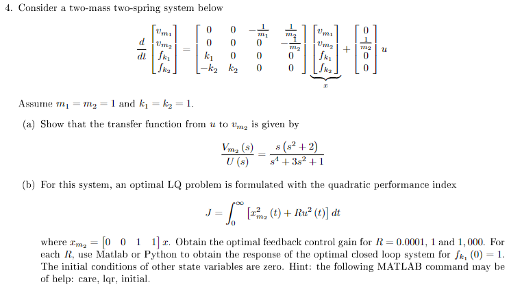 Solved 4. Consider A Two-mass Two-spring System Below | Chegg.com