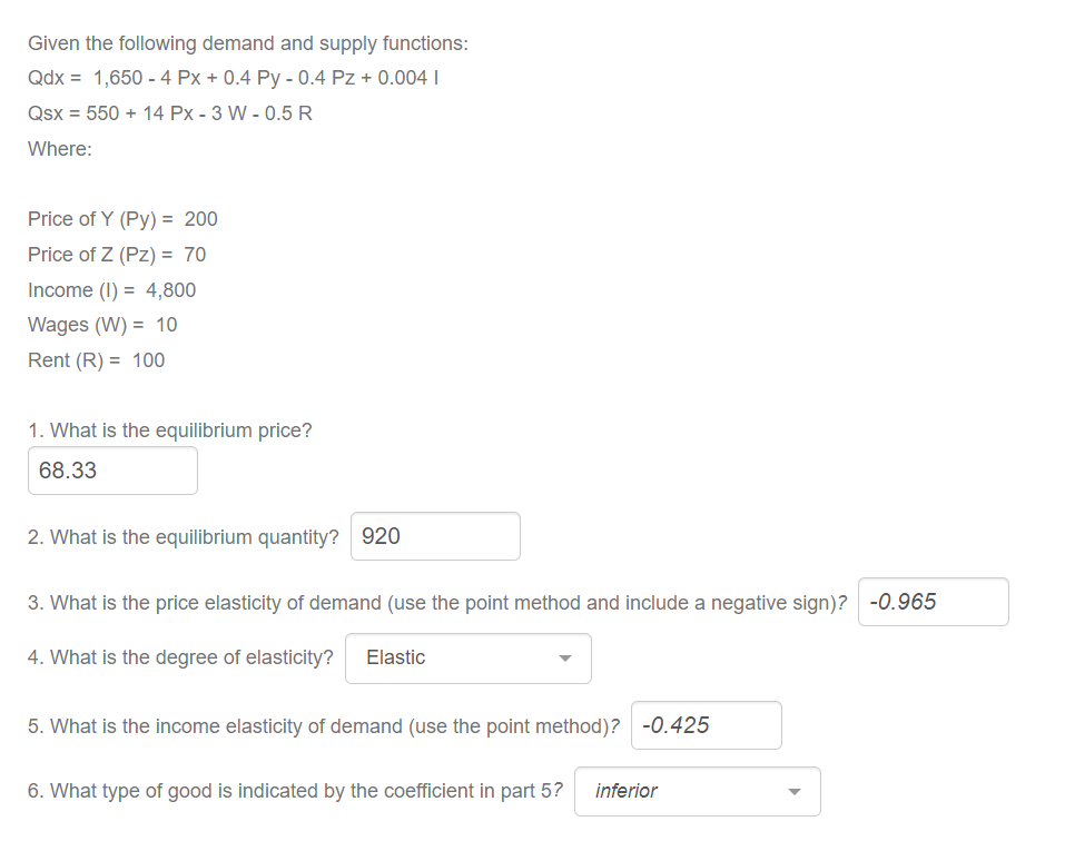 Solved Given The Following Demand And Supply Functions: | Chegg.com