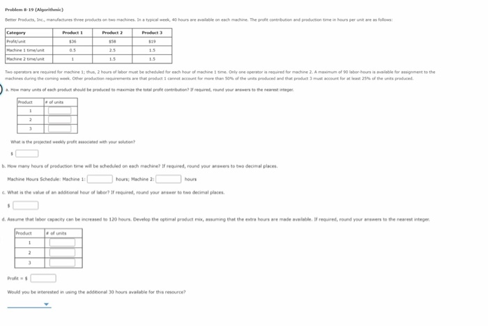 Solved Problem 19 (Algorithmic Product 3 1 time/unit Two | Chegg.com