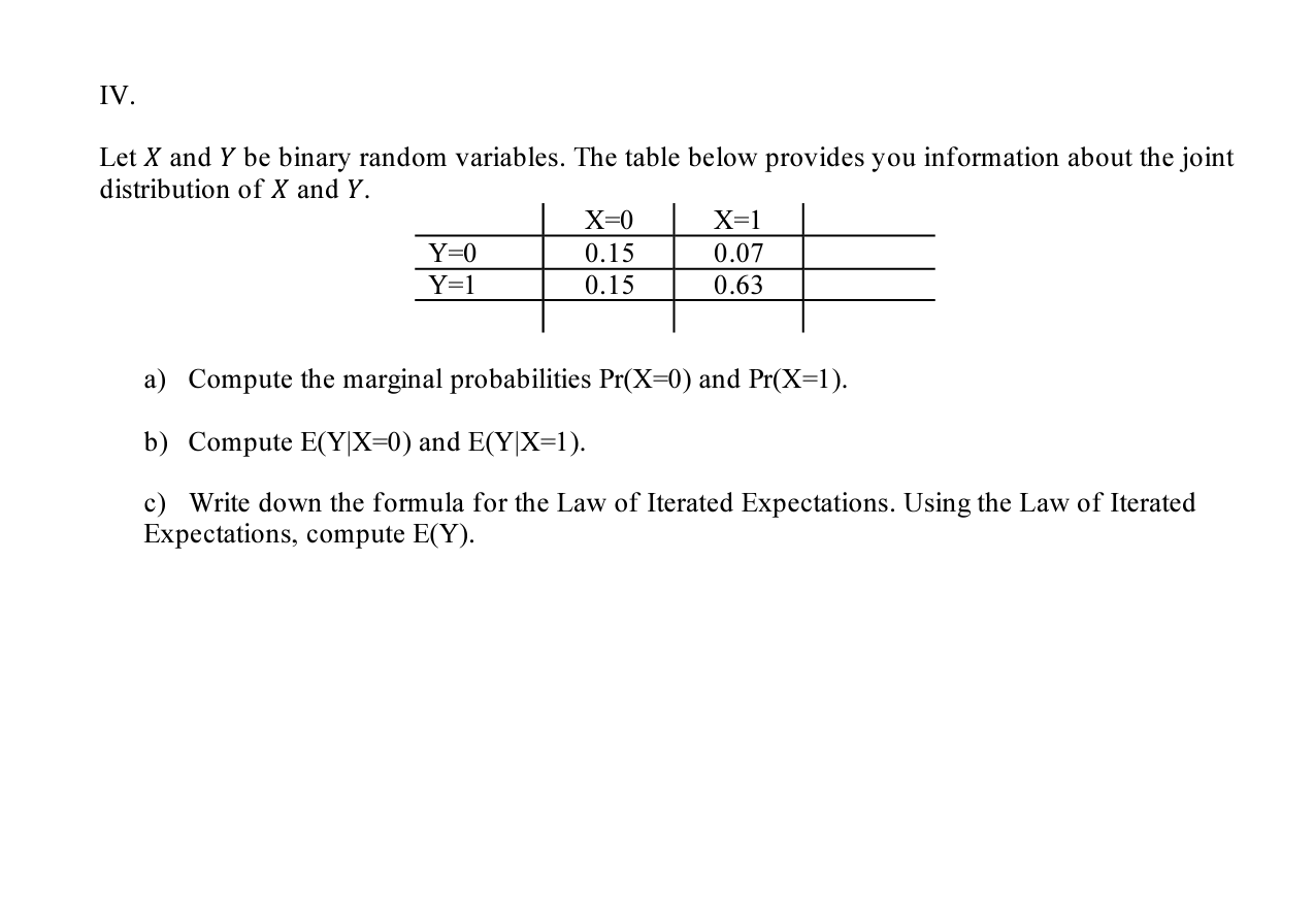 Solved Let 𝑋 And 𝑌 Be Binary Random Variables. The Table | Chegg.com