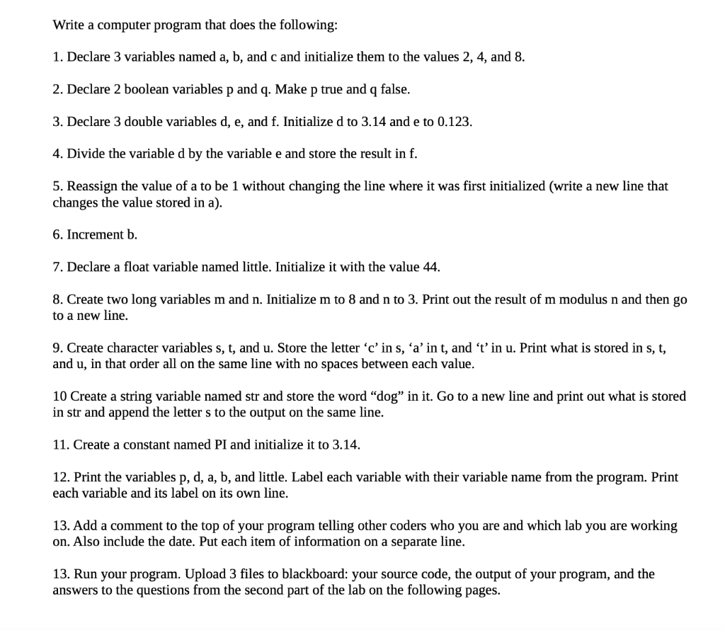 Solved Write a computer program that does the following: 1. | Chegg.com