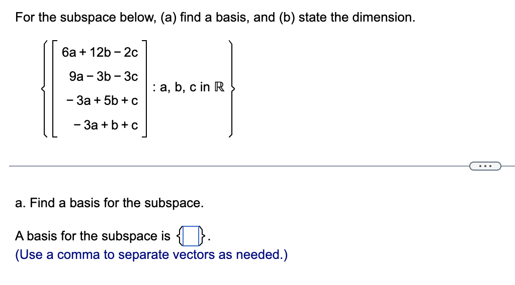 Solved For the subspace below, (a) find a basis for the | Chegg.com