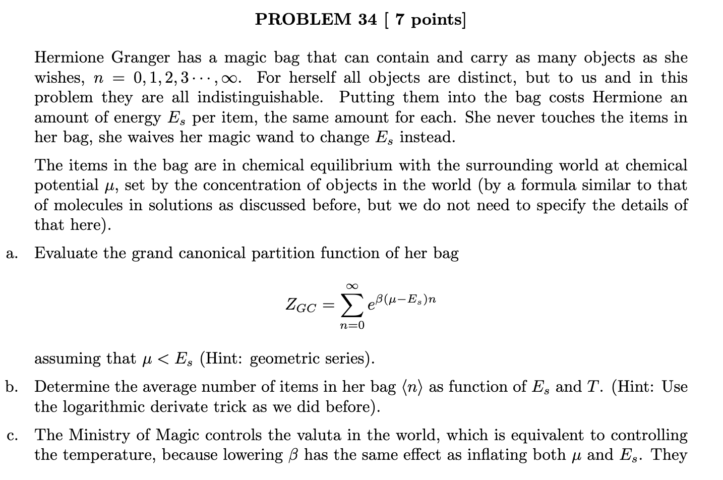 PROBLEM 34 [ 7 points] Hermione Granger has a magic | Chegg.com